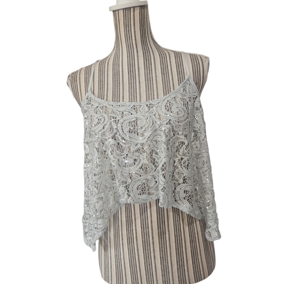 Free People Intimately Women Sequin Lace Floral Cami Tank Top Size SP - Picture 2 of 11